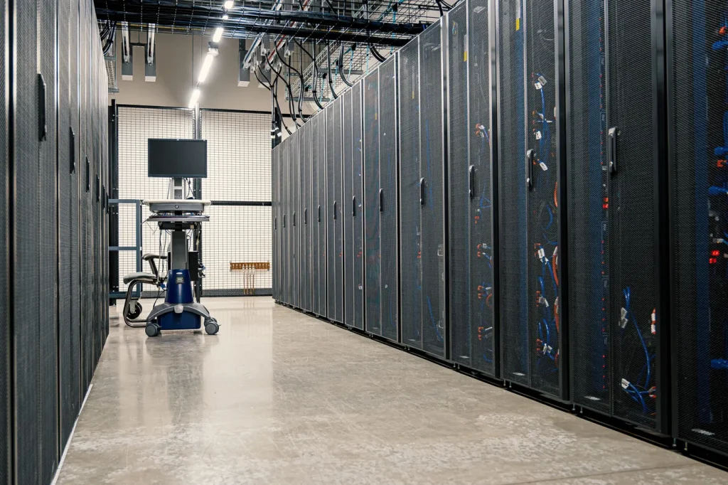 Rows of server racks in a data room